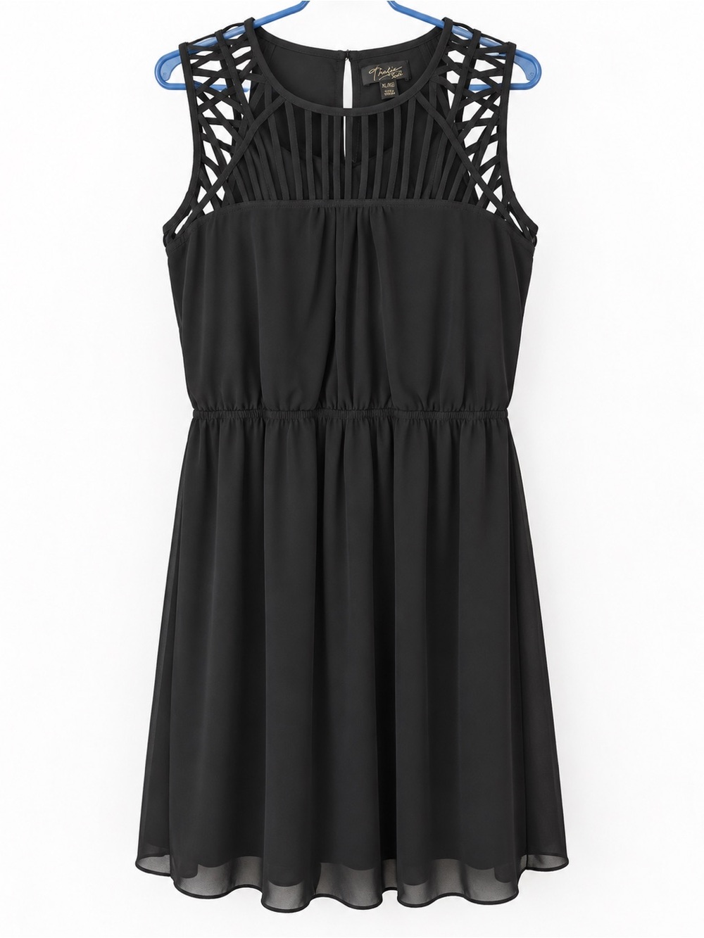 Thalia Sodi XL Black Lattice Cutout Sleeveless Flowy Dress Hi-Low